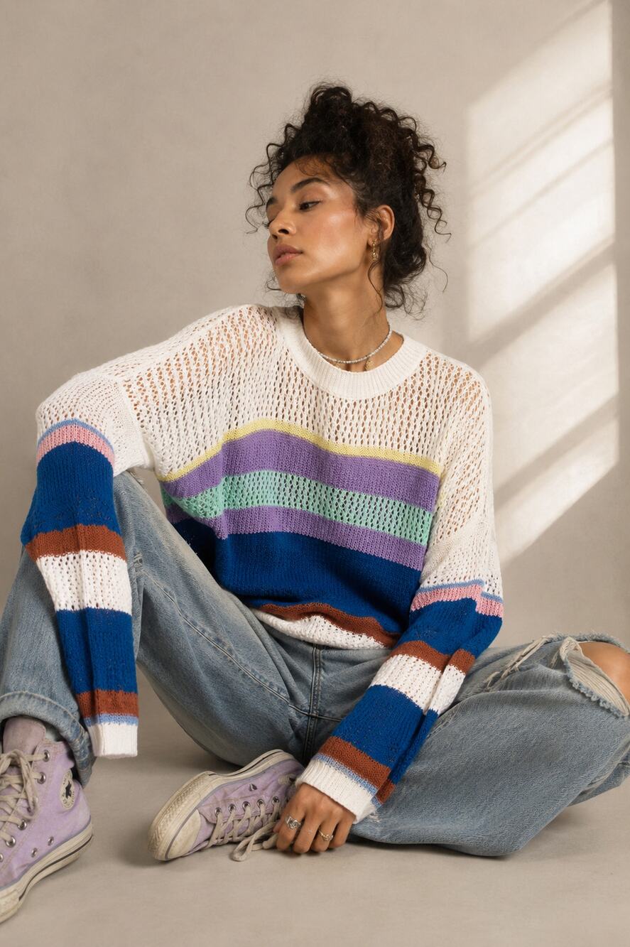 Vintage 90s ACW Absolutely Creative Worldwide Colorblock Knit Sweater M Retro